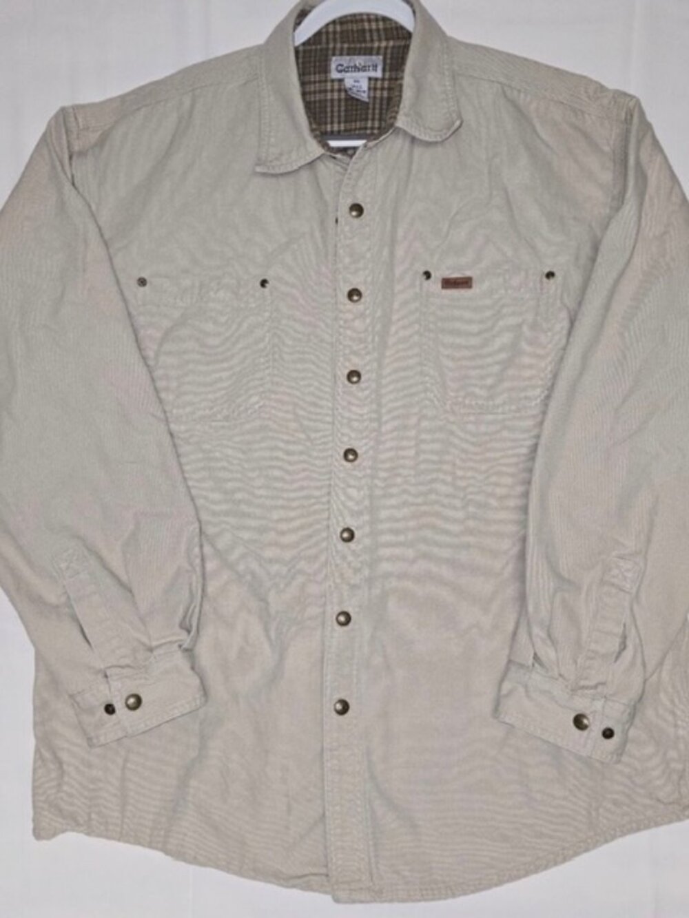 Vintage Y2K Carhartt Men's Sandstone Button-Up Work Lightweight Jacket - Sand